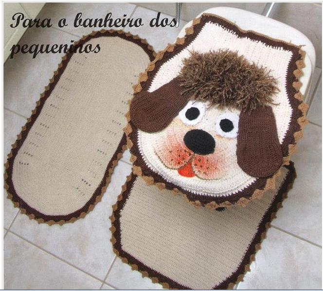 Tapete Jogo de Banheiro de Crochê Infantil Cachorrinho – Modelo, Foto, Gráfico.