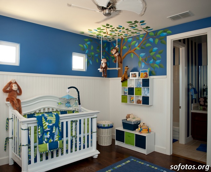decoraçao-azul-macacos-quarto-bebe