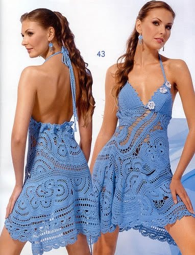 vestido azul de croche