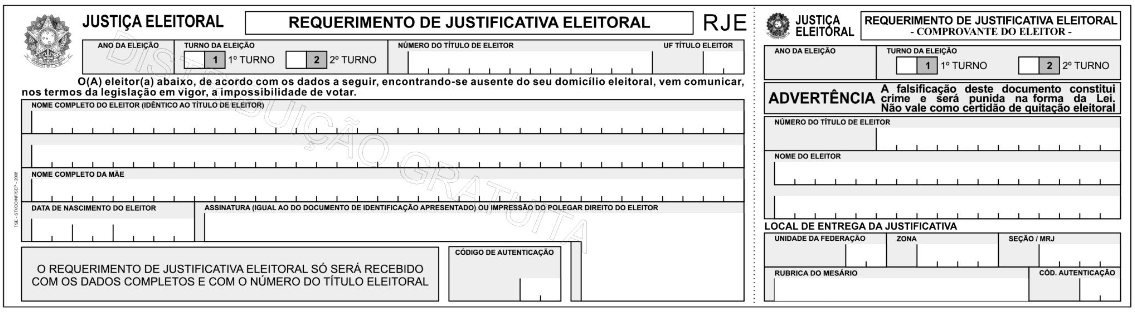 Formulário Ou Modelo De Requerimento De Justificativa Eleitoral – TSE