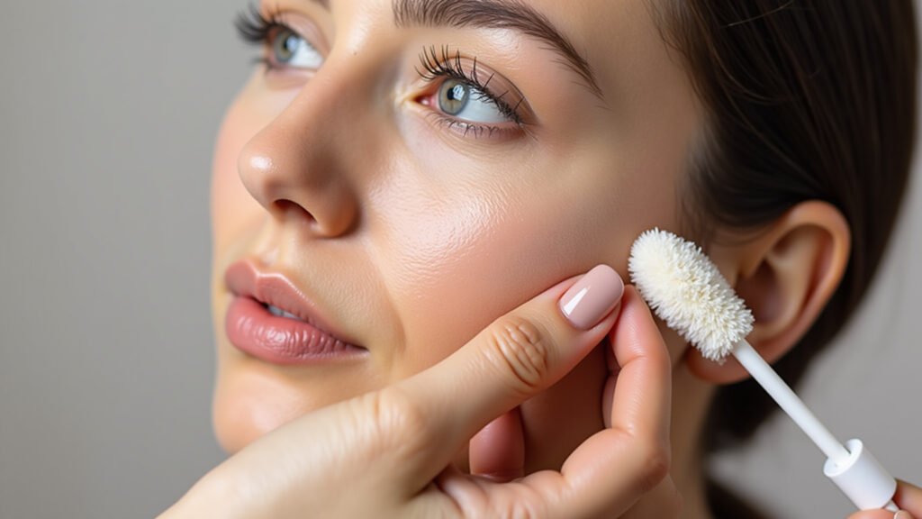 Aplicação de primer facial antes da maquiagem de Carnaval.