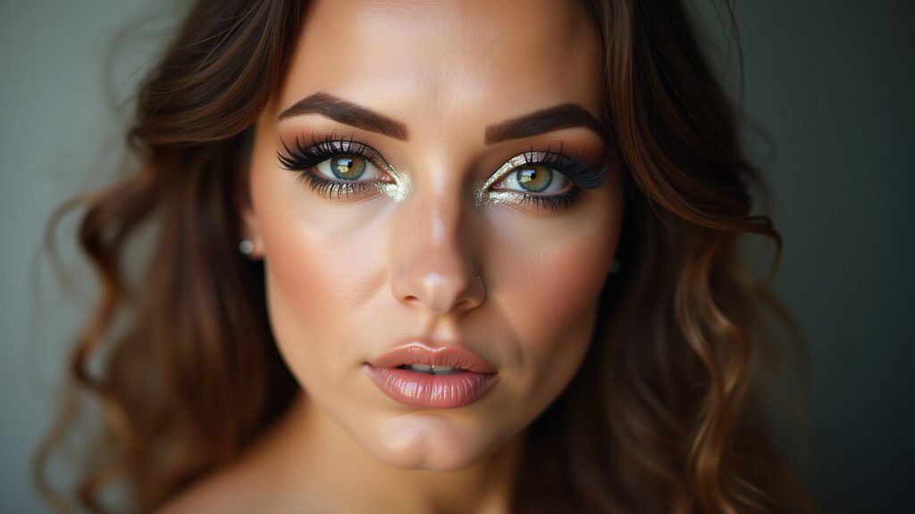 Make de Carnaval com delineado de glitter.
