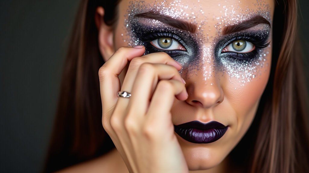 Aplicação de glitter fix para make de Carnaval.