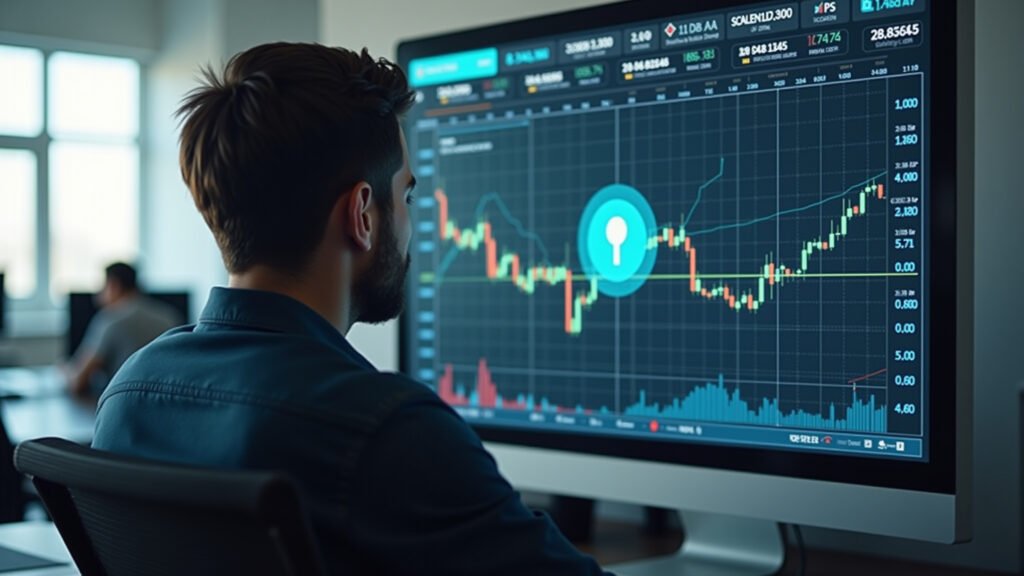 Pessoa analisando gráficos financeiros com IA.