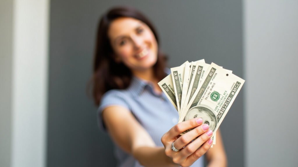 Woman investing FGTS money, financial growth, bright, 8k, sharp focus, professional photography. Mulher investindo o dinheiro do Saque-Aniversário.